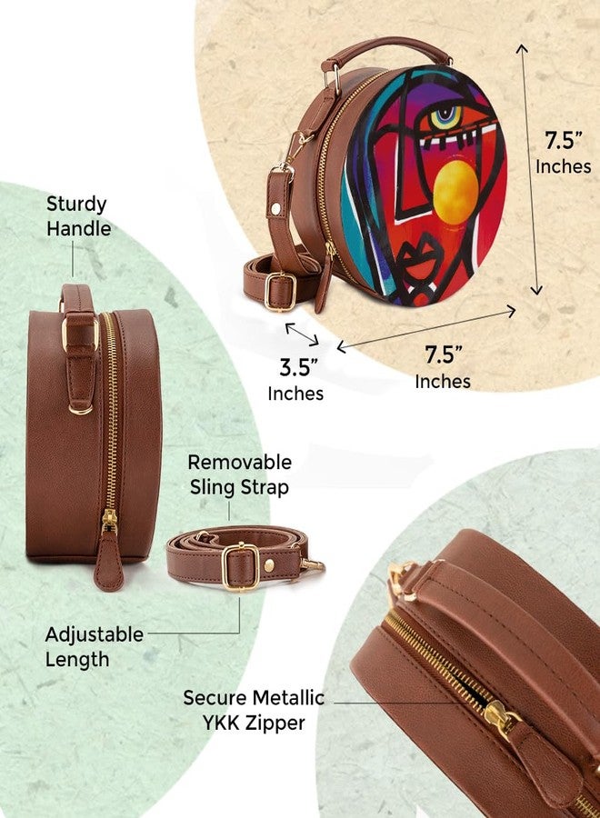 Kalankit Round Sling For Women | Girls Crossbody Bags | Side Bags With Adjustable Strap | Travel Box Sling Bags | Eyes on Sun - Image 2
